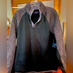 Lucky Brand Men's M Green Gray Colorblock 1/4 Snap Pullover Fleece Jacket